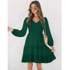 ZESICA Women’s Casual V Neck Long Sleeve Smocked High Waist Ruffle A Line Tiered Mini Dress(Darkgreen)