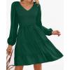 ZESICA Women’s Casual V Neck Long Sleeve Smocked High Waist Ruffle A Line Tiered Mini Dress(Darkgreen)