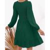 ZESICA Women’s Casual V Neck Long Sleeve Smocked High Waist Ruffle A Line Tiered Mini Dress(Darkgreen)