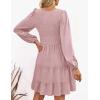 ZESICA Women’s Casual V Neck Long Sleeve Smocked High Waist Ruffle A Line Tiered Mini Dress(Darkpink)