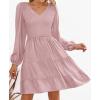 ZESICA Women’s Casual V Neck Long Sleeve Smocked High Waist Ruffle A Line Tiered Mini Dress(Darkpink)