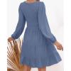 ZESICA Women’s Casual V Neck Long Sleeve Smocked High Waist Ruffle A Line Tiered Mini Dress(Dustyblue)