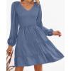 ZESICA Women’s Casual V Neck Long Sleeve Smocked High Waist Ruffle A Line Tiered Mini Dress(Dustyblue)