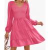 ZESICA Women’s Casual V Neck Long Sleeve Smocked High Waist Ruffle A Line Tiered Mini Dress(Hotpink)