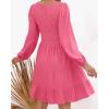 ZESICA Women’s Casual V Neck Long Sleeve Smocked High Waist Ruffle A Line Tiered Mini Dress(Hotpink)