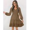 ZESICA Women’s Casual V Neck Long Sleeve Smocked High Waist Ruffle A Line Tiered Mini Dress(Mocha)