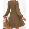 ZESICA Women’s Casual V Neck Long Sleeve Smocked High Waist Ruffle A Line Tiered Mini Dress(Mocha)
