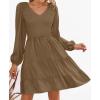 ZESICA Women’s Casual V Neck Long Sleeve Smocked High Waist Ruffle A Line Tiered Mini Dress(Mocha)