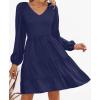 ZESICA Women’s Casual V Neck Long Sleeve Smocked High Waist Ruffle A Line Tiered Mini Dress(Navy)
