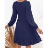 ZESICA Women’s Casual V Neck Long Sleeve Smocked High Waist Ruffle A Line Tiered Mini Dress(Navy)