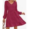 ZESICA Women’s Casual V Neck Long Sleeve Smocked High Waist Ruffle A Line Tiered Mini Dress(Plum)
