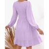 ZESICA Women’s Casual V Neck Long Sleeve Smocked High Waist Ruffle A Line Tiered Mini Dress(Purple)