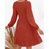 ZESICA Women’s Casual V Neck Long Sleeve Smocked High Waist Ruffle A Line Tiered Mini Dress(Red)