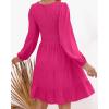 ZESICA Women’s Casual V Neck Long Sleeve Smocked High Waist Ruffle A Line Tiered Mini Dress(Rose)