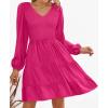 ZESICA Women’s Casual V Neck Long Sleeve Smocked High Waist Ruffle A Line Tiered Mini Dress(Rose)