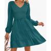 ZESICA Women’s Casual V Neck Long Sleeve Smocked High Waist Ruffle A Line Tiered Mini Dress(Tealgreen)
