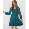 ZESICA Women’s Casual V Neck Long Sleeve Smocked High Waist Ruffle A Line Tiered Mini Dress(Tealgreen)