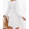 ZESICA Women’s Casual V Neck Long Sleeve Smocked High Waist Ruffle A Line Tiered Mini Dress(White)