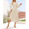 ZESICA Women’s Fall Boho Floral Midi Dress 2026 Casual Long Sleeve Crewneck Flowy Wedding Guest Long Dresses(Apricot)