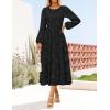 ZESICA Women’s Fall Boho Floral Midi Dress 2026 Casual Long Sleeve Crewneck Flowy Wedding Guest Long Dresses(Black)