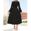 ZESICA Women’s Fall Boho Floral Midi Dress 2026 Casual Long Sleeve Crewneck Flowy Wedding Guest Long Dresses(Black)