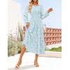 ZESICA Women’s Fall Boho Floral Midi Dress 2026 Casual Long Sleeve Crewneck Flowy Wedding Guest Long Dresses(Blue)