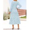 ZESICA Women’s Fall Boho Floral Midi Dress 2026 Casual Long Sleeve Crewneck Flowy Wedding Guest Long Dresses(Blue)