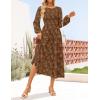 ZESICA Women’s Fall Boho Floral Midi Dress 2026 Casual Long Sleeve Crewneck Flowy Wedding Guest Long Dresses(Caramel)