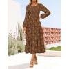 ZESICA Women’s Fall Boho Floral Midi Dress 2026 Casual Long Sleeve Crewneck Flowy Wedding Guest Long Dresses(Caramel)