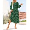 ZESICA Women’s Fall Boho Floral Midi Dress 2026 Casual Long Sleeve Crewneck Flowy Wedding Guest Long Dresses(Dark Green)