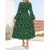 ZESICA Women’s Fall Boho Floral Midi Dress 2026 Casual Long Sleeve Crewneck Flowy Wedding Guest Long Dresses(Dark Green)