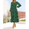 ZESICA Women’s Fall Boho Floral Midi Dress 2026 Casual Long Sleeve Crewneck Flowy Wedding Guest Long Dresses(Dark Green)