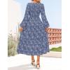 ZESICA Women’s Fall Boho Floral Midi Dress 2026 Casual Long Sleeve Crewneck Flowy Wedding Guest Long Dresses(Dusty Blue)