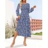 ZESICA Women’s Fall Boho Floral Midi Dress 2026 Casual Long Sleeve Crewneck Flowy Wedding Guest Long Dresses(Dusty Blue)