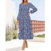 ZESICA Women’s Fall Boho Floral Midi Dress 2026 Casual Long Sleeve Crewneck Flowy Wedding Guest Long Dresses(Dusty Blue)