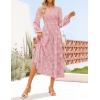 ZESICA Women’s Fall Boho Floral Midi Dress 2026 Casual Long Sleeve Crewneck Flowy Wedding Guest Long Dresses(Pink)