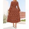 ZESICA Women’s Fall Boho Floral Midi Dress 2026 Casual Long Sleeve Crewneck Flowy Wedding Guest Long Dresses(Rust)