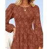 ZESICA Women’s Fall Boho Floral Midi Dress 2026 Casual Long Sleeve Crewneck Flowy Wedding Guest Long Dresses(Rust)