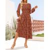 ZESICA Women’s Fall Boho Floral Midi Dress 2026 Casual Long Sleeve Crewneck Flowy Wedding Guest Long Dresses(Rust)