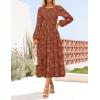 ZESICA Women’s Fall Boho Floral Midi Dress 2026 Casual Long Sleeve Crewneck Flowy Wedding Guest Long Dresses(Rust)