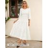 ZESICA Women’s Fall Boho Floral Midi Dress 2026 Casual Long Sleeve Crewneck Flowy Wedding Guest Long Dresses(White)