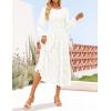 ZESICA Women’s Fall Boho Floral Midi Dress 2026 Casual Long Sleeve Crewneck Flowy Wedding Guest Long Dresses(White)