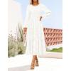 ZESICA Women’s Fall Boho Floral Midi Dress 2026 Casual Long Sleeve Crewneck Flowy Wedding Guest Long Dresses(White)