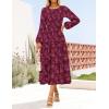 ZESICA Women’s Fall Boho Floral Midi Dress 2026 Casual Long Sleeve Crewneck Flowy Wedding Guest Long Dresses(Wine)