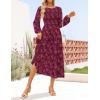 ZESICA Women’s Fall Boho Floral Midi Dress 2026 Casual Long Sleeve Crewneck Flowy Wedding Guest Long Dresses(Wine)
