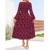 ZESICA Women’s Fall Boho Floral Midi Dress 2026 Casual Long Sleeve Crewneck Flowy Wedding Guest Long Dresses(Wine)