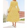 ZESICA Women’s Fall Boho Floral Midi Dress 2026 Casual Long Sleeve Crewneck Flowy Wedding Guest Long Dresses(Yellow)