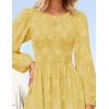 ZESICA Women’s Fall Boho Floral Midi Dress 2026 Casual Long Sleeve Crewneck Flowy Wedding Guest Long Dresses(Yellow)