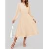 ZESICA Women’s Fall Long Sleeve Dresses 2026 Casual Crewneck Chiffon Swing Pleated A Line Cocktail Party Midi Dress(Apricot)