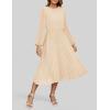 ZESICA Women’s Fall Long Sleeve Dresses 2026 Casual Crewneck Chiffon Swing Pleated A Line Cocktail Party Midi Dress(Apricot)